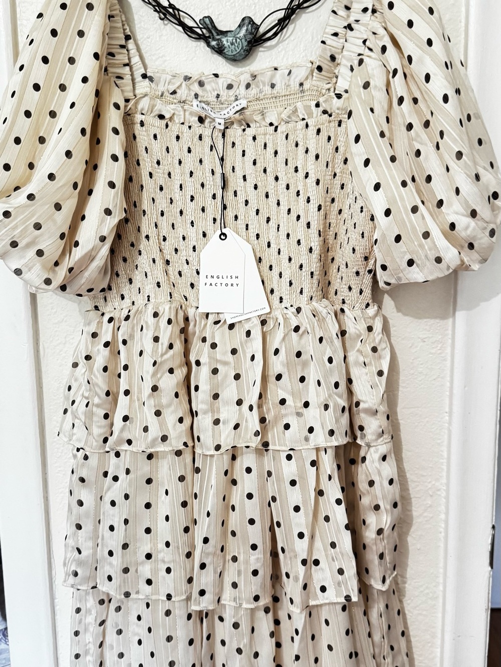 English Factory Cream Polka Dot Tiered Midi Dress